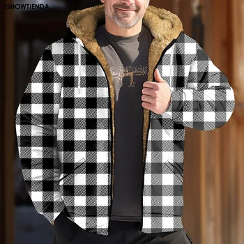 Мужская куртка Зимняя куртка Мужские куртки Новая мужская куртка с капюшоном 2024 года из пледа и флиса с длинным рукавом с капюшоном Комбинированный флисовый лоскут