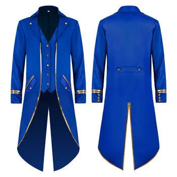 Мужская средневековая куртка в стиле стимпанк, готический фрак, винтажное синее пальто эпохи Возрождения в викторианском стиле, униформа, мужская праздничная одежда на Хэллоуин 4XL