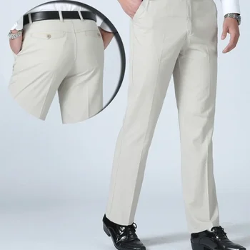Мужские летние тонкие брюки для повседневного костюма, осенние толстые хлопковые классические брюки-стрейч в деловом стиле, мужская брендовая одежда
