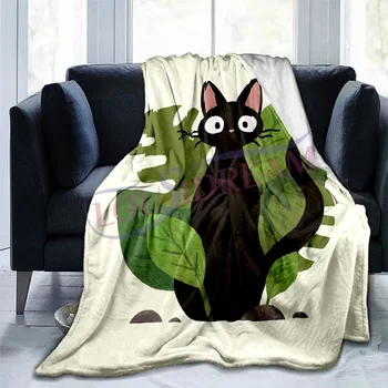 Мультяшное одеяло с черным котом, флисовое одеяло с 3D принтом для кроватей, толстое одеяло для пеших прогулок и пикника, модное покрывало для кровати, флисовое покрывало