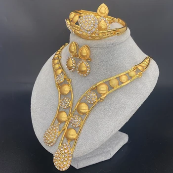 Наборы ювелирных изделий из Эфиопии и Дубая за 24 тысячи для женщин, ожерелье с каплями воды, браслет, Серьги, Кольцо, Воротник золотого цвета, Африканские Свадебные подарки