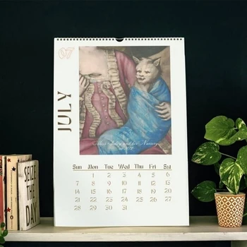 Настенный календарь с кошкой на 2024,2024 Забавный календарь с кошкой эпохи Возрождения, Подвесной настенный календарь, Календари с кошками на 12 месяцев с уродливыми размерами 21x30 см