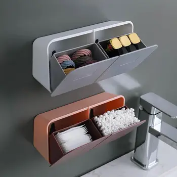 Настенный ящик для хранения без перфоратора, Многофункциональный Клейкий Настенный Ящик для хранения Qtip Для ванной, кухонной стены