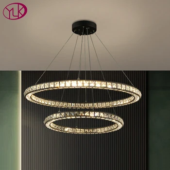 Новая современная светодиодная люстра для гостиной с кольцевым дизайном, черный хрустальный светильник, декор для спальни, столовой, подвесная хрустальная лампа