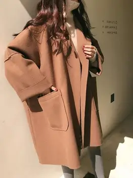 Новое Пальто Женское Осенне-Зимнее Корейская Версия Шерстяного Пальто для Женщин Модная Темпераментная Зимняя Куртка Женский Гардероб Essential