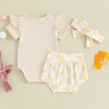 Одежда для новорожденных девочек из 3 предметов, комбинезон с коротким рукавом и шорты с повязкой на голову