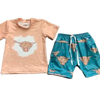 Оптовая продажа детской одежды для мальчиков и девочек на День независимости, летний бутик, комплект шорт с короткими рукавами для мальчиков
