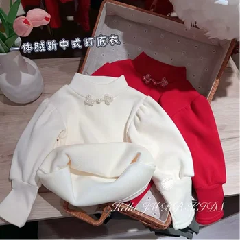 Осенне-зимняя нижняя рубашка с бархатной подкладкой для девочек, детская зимняя одежда для маленьких девочек в западном стиле, плотное теплое пальто