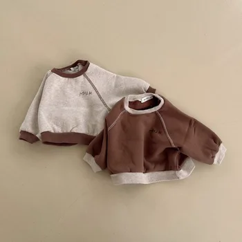 Осень-зима, флисовая толстовка с длинными рукавами для мальчиков и девочек, детские теплые бархатные топы, хлопковый пуловер в стиле Ретро, рубашка