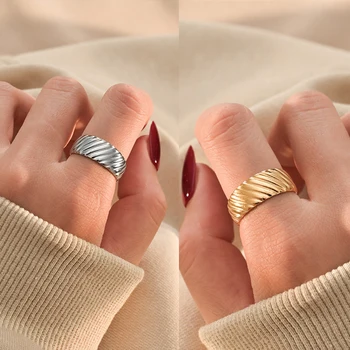 Открывающее кольцо с резьбой из нержавеющей стали для женщин и мужчин, не выцветающая форма круассана, Индивидуальные Аксессуары для пальцев, модные украшения