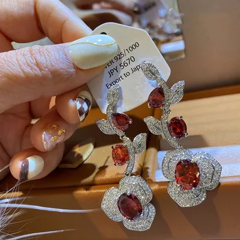 Очаровательная Цветочная лаборатория, Рубиновые серьги с бриллиантами, ювелирные изделия из стерлингового серебра 925 пробы, Обручальные Серьги для женщин, подарок
