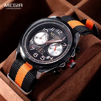 Повседневные спортивные часы MEGIR для мужчин, модный хронограф, кварцевые водонепроницаемые наручные часы с брезентовым силиконовым ремешком, дата, светящиеся стрелки
