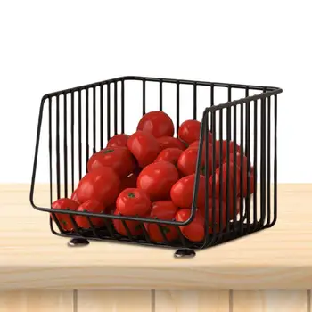 Проволочная корзина, Штабелируемые корзины для хранения фруктов и овощей на колесиках, организация и хранение кухни, Металлическая проволочная корзина для хранения