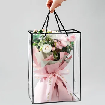 Прозрачная сумка для букета цветов из ПВХ с ручкой, Коробка для упаковки цветов, Сумка для флориста, Сумочка для упаковки свежих цветов, Подарочная сумка с розами
