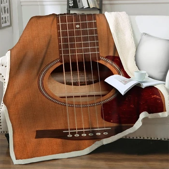 Ретро Большая гитара, 3D Принт, пледы для кроватей, диван, подарок для детей, Мягкое флисовое Шерп-плюшевое одеяло, одеяла для пикника, покрывало для сна