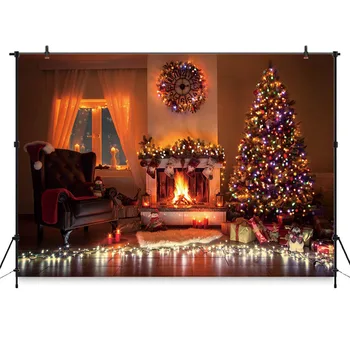 Рождественские фоны Mocsicka Firepalce Неоновая елка Детский фотографический фон для фотостудии