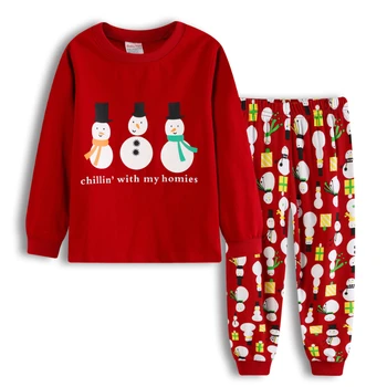 Рождественский Осенний комплект одежды для маленьких девочек и мальчиков, Мультяшная красная одежда для отдыха, рубашка с длинным рукавом, топ и брюки, костюм-двойка, Хлопковый спортивный костюм
