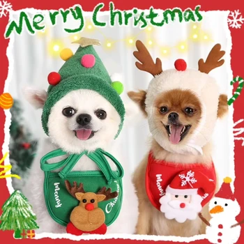 Рождественский питомец мило шляпа оленьи рога слюна полотенце для собаки кошки одеваются поставки красивый дизайн осень и зима одежда для животных Аксессуары