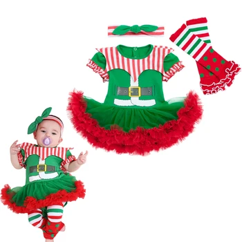 Рождественское Сетчатое платье с короткими рукавами Для девочек, Детский Костюм Клоуна, Костюм-тройка, Одежда для Маленьких девочек от 3 до 12 месяцев