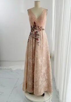 Роскошное сексуальное вечернее платье с глубоким V-образным вырезом, без рукавов, с цветами, из феи, сетчатое, марлевое, Тонкая юбка А-образной формы, M1992