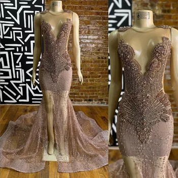 Роскошные выпускные платья из розового золота в африканском стиле для женщин, Длинное вечернее платье vestidos de gala 2024, расшитое бисером, Чернокожая девушка