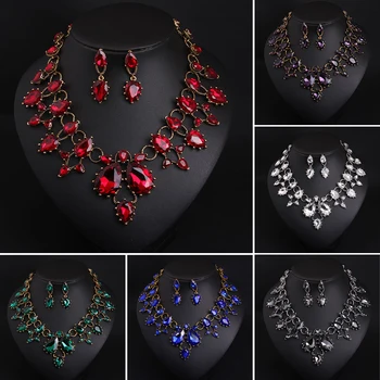 Роскошные наборы ювелирных изделий с кристаллами, ожерелье, серьги для женщин, аксессуары для ужина, модный подарок для невесты на свадебный банкет Оптом