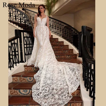 Роскошные свадебные платья Русалки Rose Moda с открытой спиной и съемным длинным шлейфом на заказ