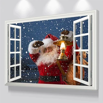 Санта-Клаус за окном, плакат, настенная художественная картина, Рождественская картина на холсте для гостиной, украшение дома Cuadros