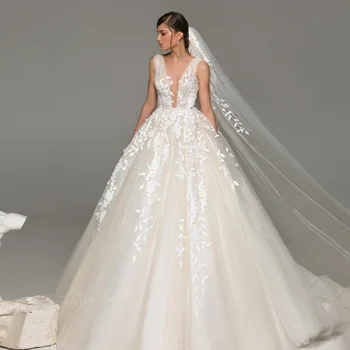 Свадебное платье без рукавов Ramanda 2023 с V-образным вырезом и открытой спиной, свадебное платье со шлейфом, Романтическая принцесса EL23, Vestido De Novia
