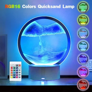 Светодиодная RGB Лампа Sandscape Lamp 3D Moving Sand Art Frame Night Light с 16 Цветами Hourglass Light 3D Глубоководный Дисплей с Пультом Дистанционного управления