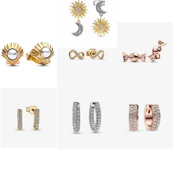 Серьги-гвоздики из стерлингового серебра 925 пробы, розовое золото, круглые серьги-конфетки с бриллиантами для женщин, свадебные Рождественские подарки, Модные украшения