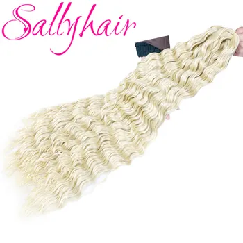 Синтетические 32-дюймовые волосы Sallyhair с глубокой волной, связанные крючком, светлые Серые кудри в стиле афро Океанской волны, Мягкое плетение Омбре для наращивания волос