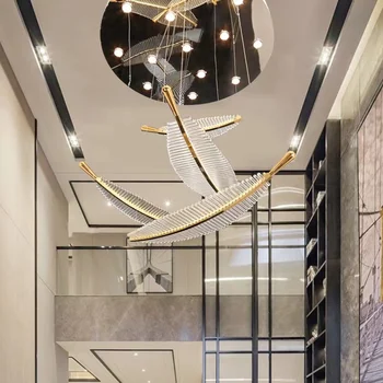 Современная дизайнерская потолочная люстра с листьями 2023 года, большой подвесной светильник для лестницы, домашний декор, художественный дизайн, светодиодные подвесные светильники Duplex