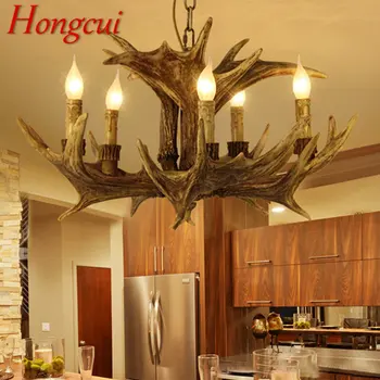 Современная люстра Hongcui с оленьими рогами, светодиодная креативная подвесная лампа из смолы в стиле ретро, светильники для домашней гостиной, столовой, бара, кафе