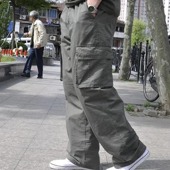 Толстые мужские брюки-карго с карманами, мужская повседневная мода, свободные широкие брюки с высокой талией, Длинные брюки, уличная одежда
