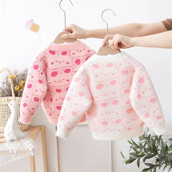 Удобный вязаный свитер для маленьких девочек, одежда для малышей, верхняя одежда, топы, осенне-зимние теплые толстые детские пуловеры, кофты