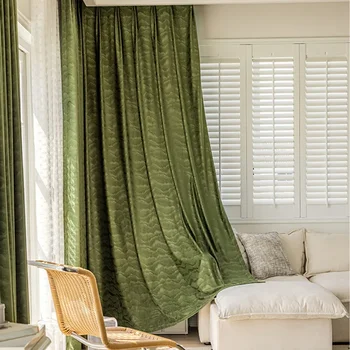 Французские шторы оливково-зеленого цвета в европейском стиле, роскошные шторы для гостиной из горного жаккарда, многоцветные бархатные шторы на заказ