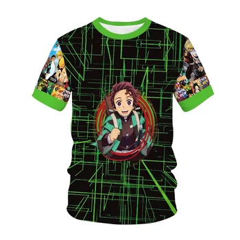 Футболки Аниме Demon Slayer Kamado Tanjirou, Детская футболка с 3D Принтом, Модная Повседневная футболка с героями Мультфильмов Для Мальчиков И девочек, Детская одежда