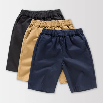 Хлопчатобумажные шорты для мальчиков, детские школьные шорты для подростков с эластичной резинкой на талии, черные Темно-синие брюки цвета хаки длиной до колен, детская униформа 6-14 лет