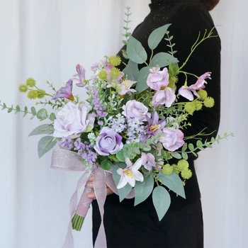 Цветы, связанные вручную, Стильные букеты из искусственных цветов для новобрачных, имитация цветов для свадебных композиций.