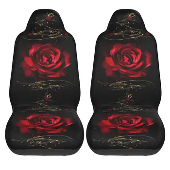 Чехлы для передних сидений автомобиля с красной розой, 2 шт. для взрослых, прочный автоматический эластичный чехол для сиденья, нескользящий декор для автомобильных сидений