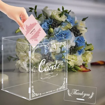 Акриловая коробка для свадебных открыток с замком, прозрачная квадратная коробка с рисунком 