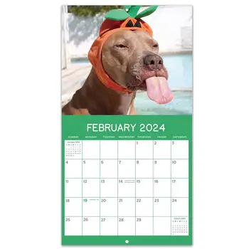 Ежемесячный настенный календарь Fun Dog на 2024 год Забавный Бумажный календарь для дома, гостиной, спальни, Новогоднего декора