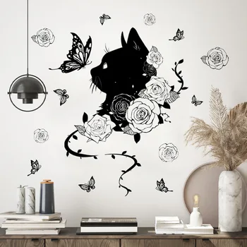 Наклейки с цветами и бабочками Black Cat для фоновых стен - Самоклеящиеся наклейки для домашнего декора на стену